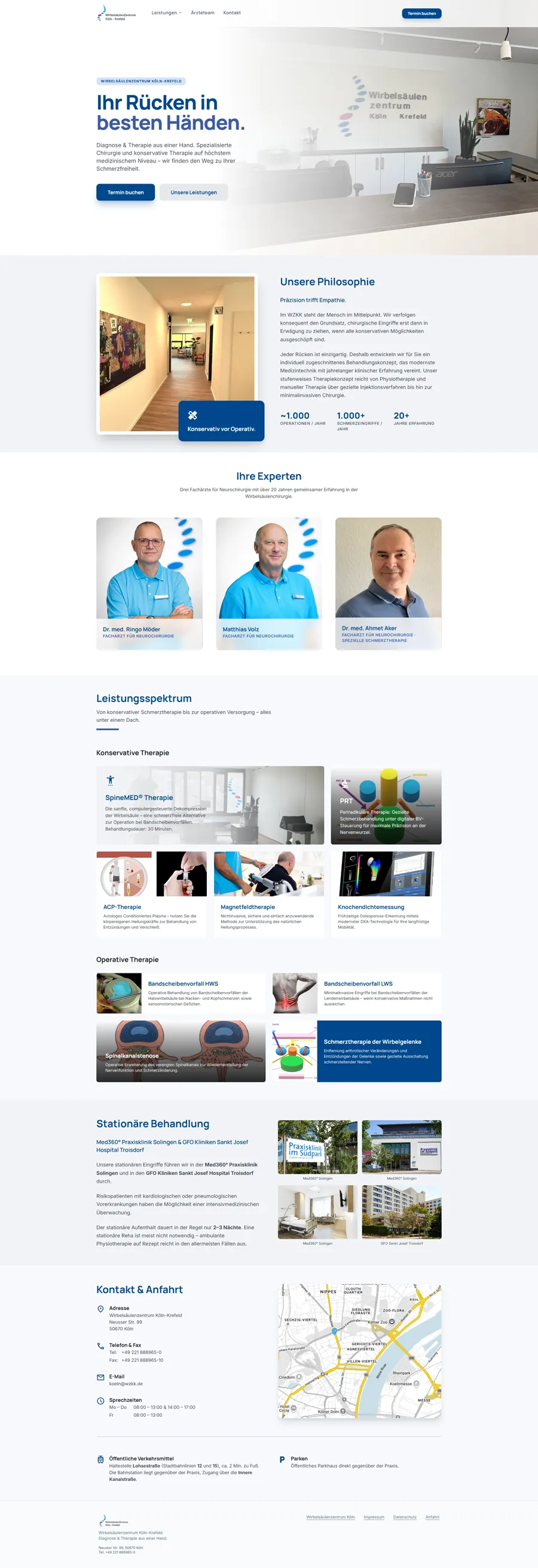 Screenshot der Website des Wirbelsäulenzentrums Köln-Krefeld (wzkk.de)